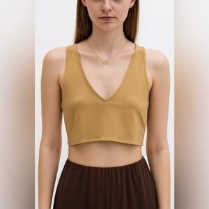 Steele Anthropologie Crop Top V Neck Sleeveless Large Tan Capsule Wardrobe New